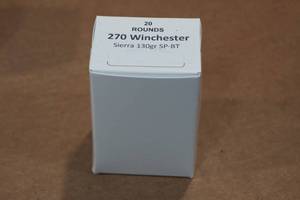 lot 436 image: 20 .270 Win 130 Gr Sierra SP BT Ammo