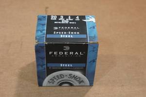 lot 488 image: 25 Federal Speed Shok 20 Gauge 3 Steel 4 Shot Shotshells