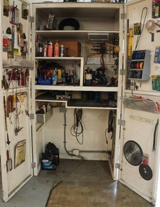 lot 13 image: Contents of Cabinet - Primary Wire, Propane Torches, Clamps, Blades