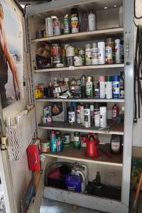 lot 36 image: Contents of Cabinet - Chemicals, Paint, Bottle Jack