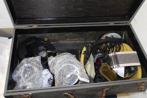 lot 300 image: Wood Case with Motorcycle Parts