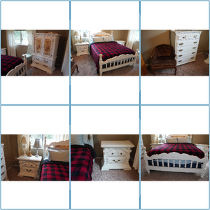 lot 227 image: Bedroom Furniture Set - Armoire, Side Tables, Headboard, Dresser, Lamps
