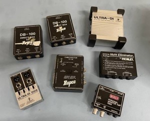 lot 78 image: Pro Audio Microphone & Instrument Accessories - Monitor Amp, XLR Splitter, Direct Boxes, Hum Eliminator and More