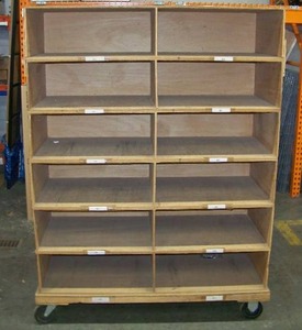 lot 99 image: Rolling Wood Cart with Organizing Cubby Slots