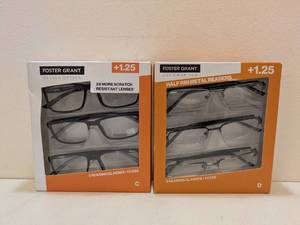 lot 84 image: (2) FOSTER GRANT 1.25 HALF RIM METAL READERS 3PK.