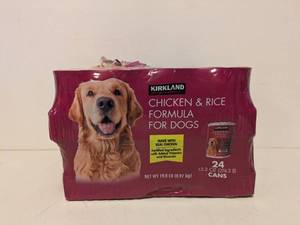 lot 105 image: KIRKLAND SIGNATURE CHICKEN AND RICE FORMULA FOR DOGS 24PK.