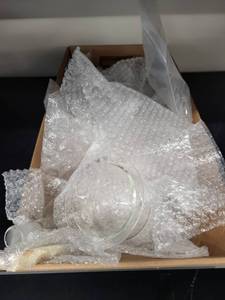 lot 10L image: Collection of Laboratory Glassware and Vials including Beakers, Flasks, and Accessories