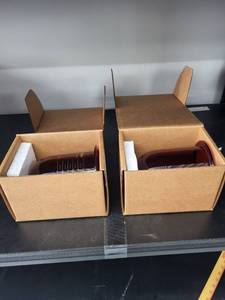 lot 19L image: Lot of 2 Hanson Amber Glass Flasks 1000mL 72-600-556 in Original Boxes