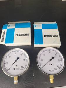 lot 27L image: Pair of Weksler EA 14B Pressure Gauges 4.5 inch 0-60 PSIG 14 inch NPT