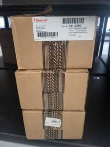 lot 64L image: Lot of 3 Boxes Thermo Scientific 8oz Tall Amber Glass Jars with White Caps 12Box