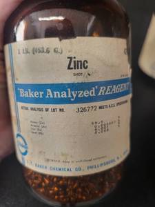lot 83L image: Lot of 2 Baker Analyzed Reagent Zinc Bottles 1 lb Each