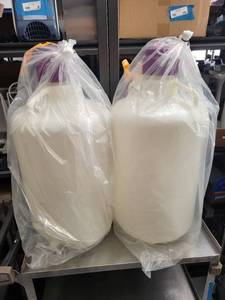 lot 92L image: Set of 2 Large 20L Plastic Laboratory Carboys with Purple Screw Caps