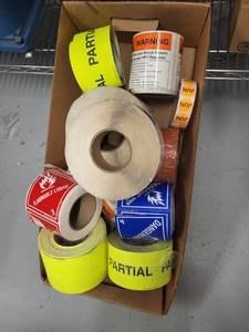lot 98L image: Box of Industrial Safety and Hazard Label Rolls