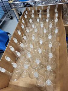 lot 111L image: Lot of 40 Kimax 50mL Volumetric Flasks with Stoppers