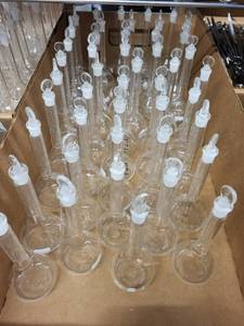 lot 112L image: Lot of 24 Kimax 50 mL Volumetric Flasks with Stoppers