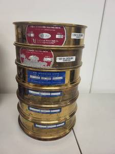 lot 137L image: Stack of 6 Brass U.S.A. Standard Testing Sieves Universal Wire Cloth Co.