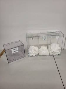 lot 151L image: Acrylic Face Mask Dispensers with Face Masks, Set of 2