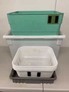 lot 157L image: Lot of Plastic Utility Storage Bins - Various Sizes and Colors