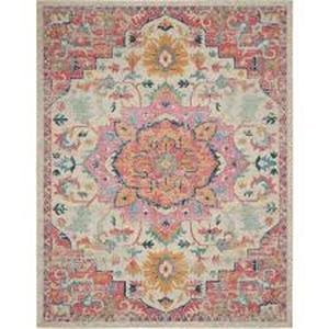 lot 17 image: Nourison Passion Ivory Pink 6 ft. x 9 ft. Bordered Transitional Area Rug    Customer Returns See Pictures