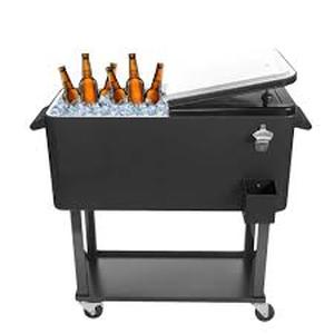 lot 26 image: Karl home Black 80 Qt. Iron Beverage Wheeled Cooler with Shelf Customer Returns See Pictures