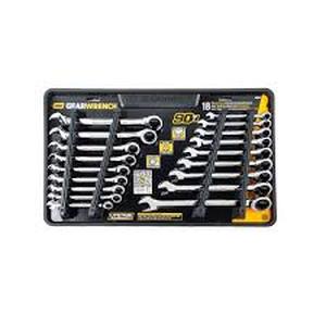 lot 48 image: GEARWRENCH SAEMM 90-Tooth Pro Combination Ratcheting Wrench Tool Set with Tray (18-Piece) Customer Returns See Pictures