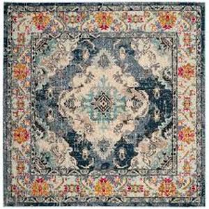lot 52 image: SAFAVIEH Monaco NavyLight Blue 10 ft. x 10 ft. Distressed Border Medallion Square Area Rug  Customer Returns See Pictures