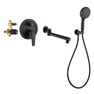 lot 66 image: AIMADI Single-Handle Wall Mount Roman Tub Faucet with Hand Shower 3 Hole Brass Bathtub Fillers in Matte Black  Customer Returns See Pictures