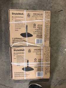 lot 16 image: Lot of StyleWell 26 lbs. Concrete and Resin Patio Umbrella Base in Black     Customer Returns See Pictures