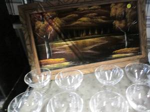 lot 377 image: Vintage textured fabric scenic pain...