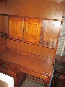 lot 121 image: Vintage Wood desk with wall Hutch u...