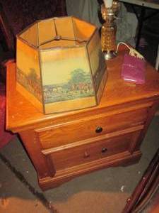 lot 123 image: Wood 2-drawer night stand with vint...