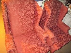 lot 124 image: Pair of upholstered wingback chairs...