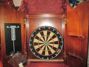 lot 125 image: Wall Mounted Dartboard with cupboar...