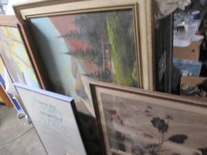 lot 152 image: Large oil paintings and other frame...