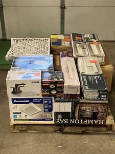 lot 11 image: Massive Pallet of Brand Name Misc Faucets, Showers, Fixtures, Towel Bars, Bathroom Fans, Ceiling Fans, Lights, and More (Great for eBay Sellers)