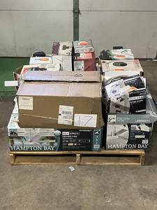 lot 17 image: Massive Pallet of Brand Name Misc Faucets, Showers, Fixtures, Towel Bars, Bathroom Fans, Ceiling Fans, Lights, and More (Great for eBay Sellers)