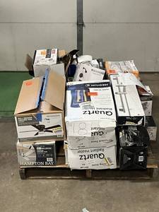 lot 18 image: Massive Pallet of Brand Name Misc Faucets, Showers, Fixtures, Towel Bars, Bathroom Fans, Ceiling Fans, Lights, and More (Great for eBay Sellers)
