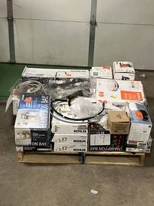 lot 19 image: Massive Pallet of Brand Name Misc Faucets, Showers, Fixtures, Towel Bars, Bathroom Fans, Ceiling Fans, Lights, and More (Great for eBay Sellers)