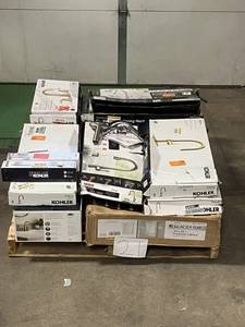 lot 21 image: Massive Pallet of Brand Name Misc Faucets, Showers, Fixtures, Towel Bars, Bathroom Fans, Ceiling Fans, Lights, and More (Great for eBay Sellers)