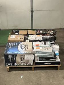 lot 22 image: Massive Pallet of Brand Name Misc Faucets, Showers, Fixtures, Towel Bars, Bathroom Fans, Ceiling Fans, Lights, and More (Great for eBay Sellers)