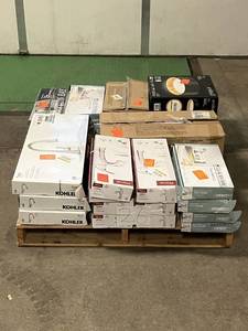 lot 26 image: Massive Pallet of Brand Name Misc Faucets, Showers, Fixtures, Towel Bars, Bathroom Fans, Ceiling Fans, Lights, and More (Great for eBay Sellers)