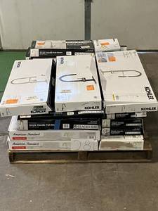 lot 28 image: Massive Pallet of Brand Name Misc Faucets, Showers, Fixtures, Towel Bars, Bathroom Fans, Ceiling Fans, Lights, and More (Great for eBay Sellers)