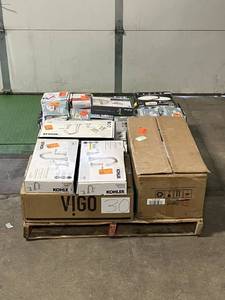 lot 30 image: Massive Pallet of Brand Name Misc Faucets, Showers, Fixtures, Towel Bars, Bathroom Fans, Ceiling Fans, Lights, and More (Great for eBay Sellers)