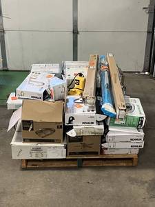 lot 31 image: Massive Pallet of Brand Name Misc Faucets, Showers, Fixtures, Towel Bars, Bathroom Fans, Ceiling Fans, Lights, and More (Great for eBay Sellers)