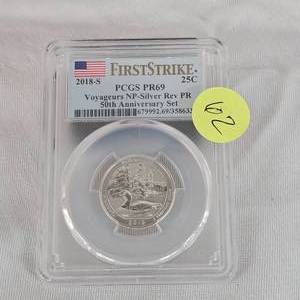 lot 62 image: 2018 S PCGS PR69 Voyageurs NP-Silver Rev Proof 50th Anniversary