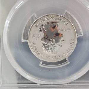 lot 64 image: 2018 S First Strike 25c PCGS-PR69 Voyageurs NP-Silver Rev PR 50th Ann Coin