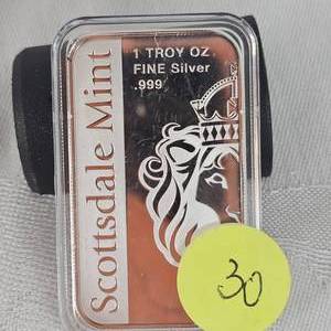 lot 30 image: Scottsdale Mint 1oz-.999 Silver Bar