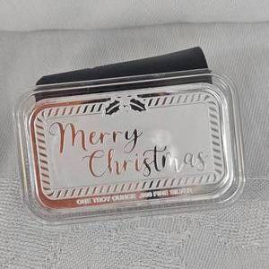 lot 34 image: Merry Christmas 1 oz-.999 Silver Bar