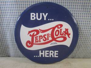lot 162 image: (C-3) Round Metal Pepsi-Cola Sign 1...