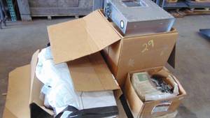 lot 29 image: 4-New Bulk Bags 35 x 35 x 55 Duffle Top and Spout Bottom, Box of Branding Clips and Aluminum Encloser Box with Fan.